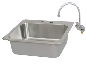 BK Resources NSF Commercial One Compartment Drop in Sink with Faucet – Stainless Steel, Silver, Model DDI-2016824-P-G