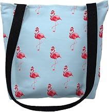 Betsydrake TY084SS 13 x 13 in. Flamingo Santa Tiled Tote Bag - Small Black