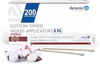 Dynarex Cotton Tipped Wood Applicators - 6" - Sterile - Medical Swabs for Wound Care, Cleaning, Crafts - 100 Pouches per Box, 2 Applicators per Pouch