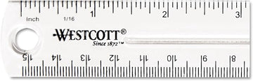 Westcott Shatter-Resistant Plastic Ruler, 6" Length, Transparent (45016)