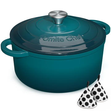 Umite Chef Enameled Cast Iron Dutch Oven, 7 Quart, Emerald
