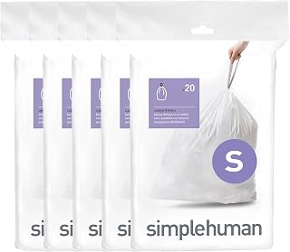 simplehuman Code S 100 Count Custom Fit Liners, Drawstring Kitchen Trash Bags, One-by-One Mess-Free Dispense, Extra Thick & Double Seamed, 50% PCR Plastic, 16 Liter / 4.2 Gallon, White