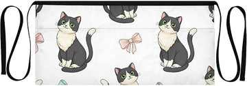 Cute Cat Waist Apron with 3 Pockets Waiter Server Short Aprons 25.2x11.8 Inch Stain Resistant Apron for Kitchen Garden Restaurant 1 Pack