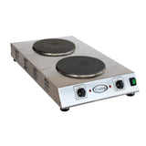 15" Electric Portable Hot Plate with 2 Burners and Infinite Controls by Cadco – Stainless Steel, Model CDR-3K
