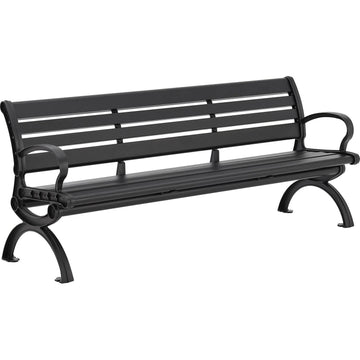 6'L Outdoor Park Bench with Backrest by Global Industrial – 6, Aluminum, Black, Model CBPB-6A1B