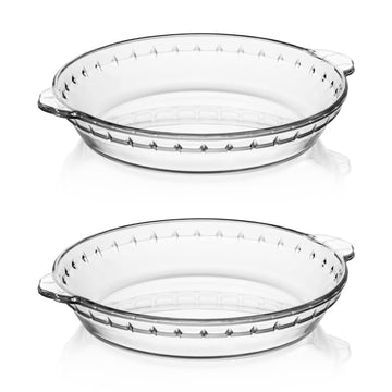 Sweejar Home Glass Pie Pan, 9.5 Inch Round Baking Dish, Set of 2, Clear