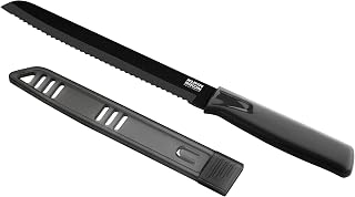 Kuhn Rikon COLORI Non-Stick Bread Knife with Safety Sheath, 7 inch/17.78 cm Blade, Black