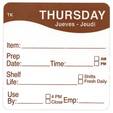 Daymark Thursday Labels ToughMark Brown/White Day of The Week - 2" Square 500 Per Roll by DAYMARK DIV OF CENTURY MARKET – 2 inch, Paper, White, Model 83491324787