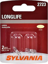 SYLVANIA 2723 Long Life Miniature - Bulb, Ideal for Interior Door, Tail, and More (Contains 2 Bulbs)