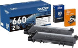 Brother Genuine TN660 2PK Black High Yield Toner Cartridge, Up to 2,600 Page Yield Each, Bundle with Deco Essentials Printer eBook for HL-L2300D, MFC-L2700DW, HL-L2340DW, MFC-L2740DW, DCP-L2540DW