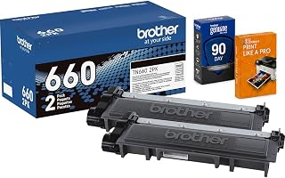 Brother Genuine TN660 2PK Black High Yield Toner Cartridge, Up to 2,600 Page Yield Each, Bundle with Deco Essentials Printer eBook for HL-L2300D, MFC-L2700DW, HL-L2340DW, MFC-L2740DW, DCP-L2540DW