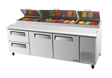 TPR-93SD-D2 2 Drawer Pizza Preparation Table by Turbo Air – Polyethylene, Silver, Model TPR-93SD-D2-N