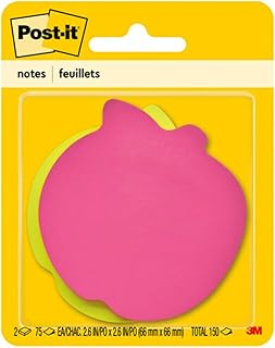 Post-it Notes, Apple Shape, Assorted Colors, 2.6x2.6 in, 2 Pads, 75 Sheets/Pad (7350-APL)