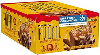 FULFIL Reese's Peanut Butter Chocolate Protein Bars, 15g Protein, 12 ct | 15g Protein, 1g Sugar, 3g Net Carbs, Protein Snack for Breakfast, Workout and Travel, Gluten Free Snacks, 12 Snack Bars