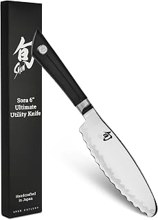Shun Sora 6" Ultimate Utility Knife, Handcrafted Japanese Kitchen Knife, VG10 Steel Edge and 420J Stainless Steel Blade, Balanced Handle, Precision and Sharpness for Professional and Home Chefs