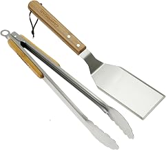 Campingaz BBQ Tool Set Tongs & Spatula | Barbecue Cooking Grilling Utensils | Stainless Steel and Solid Bamboo Wood | Ideal for Seafood, Meat, Fish and Vegetables | 2 Pieces