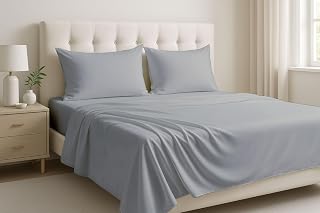 800-Thread Counts-4-Pcs Bed Sheet Set-100% Egyptian Cotton Silver King Size Sheets, Single Ply Long Staple Combed Cotton Yarns, Fits Mattress Upto 14" Deep Pockets, Premium Bedding Set