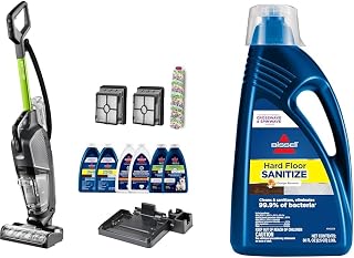 CrossWave® HydroSteam™ Deluxe Wet Dry Vac, Multi-Purpose Vacuum, Wash, and Steam, Formula Included, Green, 3515G + Bissell Hard Floor Sanitize Formula, 80 oz, 2504L, 80 Fl Oz