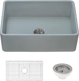 Ruvati 30 x 20 inch Fireclay Reversible Farmhouse Apron-Front Kitchen Sink Single Bowl - Horizon Gray - RVL2100GR
