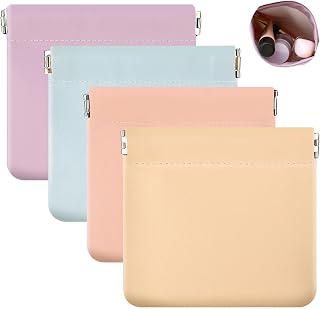 Trinkrittey 4Pcs Lambskin Pocket Cosmetic Bag Lambskin Small Makeup Bag Waterproof Portable No Zipper Self-closing Makeup Pouch Mini Travel Storage bag for Purse Cosmetics Headphones Jewelry