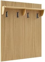Modway Render Modern Fluted Wood Coat Rack Panel in Light Oak with Shelf and Hooks – Wall-Mounted Entryway Organizer for Hallway, Mudroom, or Foyer