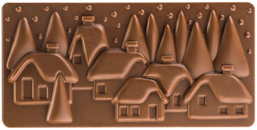 Polycarbonate Chocolate-Bar Mold with Three Xmas-Village Cavities by Pavoni – 77mm x 154mm x 10mm H, Polycarbonate, Xmas Village, Model PC5038