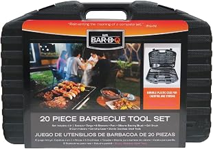 Mr. Bar-B-Q 94069Y 20 Piece BBQ Grill Set | The Ultimate Barbeque Grill Tool Set | Rugged Plastic Storage Case | 20 Individual Pieces | Extra Sturdy Stainless Steel Tools, Black/Silver