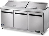 Arctic Air AST72R 72" 3 Door Refrigerated Sandwich Prep Table