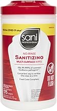 Sani Professional No-Rinse Sanitizing Multi-Surface Wipes - Food Code Compliant - Perfect for Cleaning - P66784 (2 Pack, 175 Wipes Each)