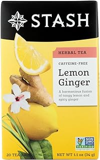 Stash Tea Company Premium Lemon Ginger Herbal Tea Caffeine Free - 20 Bag (Pack of 6)