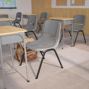 Ergonomic Shell Stack Chair by Global Industrial – Grey, Pack of 4, Model RUT-EO1-GY-GG