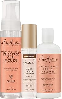 Shea Moisture Styling Set Mousse, Smooth Shine Oil, Curl Style Milk, 3 Pack, White