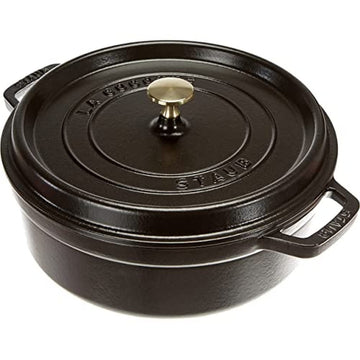 Cocotte shallow Round 26cm Black by STAUB – 4 quarts, 4 liters, Cast Iron, Noir Mat, Model 1007502