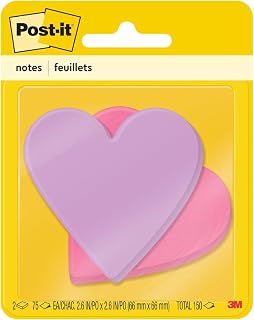 Post-it Sticky Notes, Heart, 2.6 x 2.6 in, 2 Pads, 75 Sheets Per Pad
