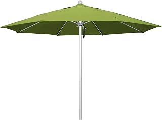 California Umbrella 11Ft Commercial Grade Sunbrella Fabric Market Umbrella, Pulley Lift, Aluminum/Fiberglass, 2mm pole wall, Silver Frame, Macaw Fabric
