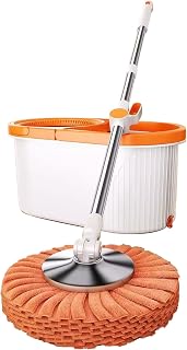 This Spin Mop Bucket Set for Home - 360 Spinning Mop and Bucket with Detachable Splash Guard Spin Basket - Floor Cleaning System for Hardwood, Wood, Laminate, Tile,1 Mop Pads Refill