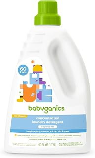 BabyGanics 3X Baby Laundry Detergent, HE compatible, Stain-Fighting, Fragrance Free, 60 Fl Oz