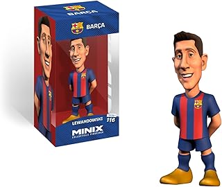 Minix FC Barcelona Robert Lewandowski Collectible Figurine | 12 cm, Officially Licensed, Blue-and-Red Barça Kit, Dynamic Pose