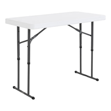 Commercial Height Adjustable Folding Utility Table by LIFETIME – 4-Foot, Alloy Steel, White Granite, Model 80160