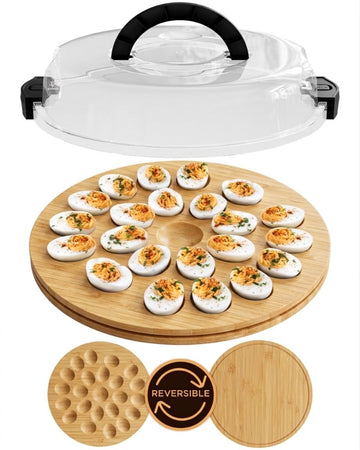 Trayful Deviled Egg Tray with Lid, Bamboo, Holds 22 Eggs