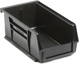 Global Industrial Plastic Stacking Bin, 4-1/8 x 7-3/8 x 3, Black, Lot of 24