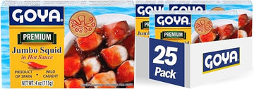Goya Foods Jumbo Squid Pieces in Hot Sauce, Octopus Style, 4 Ounce (Pack of 25)