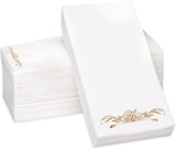 Rose Gold Foil Stamped Airlaid Paper Dinner Napkins - 1/6 Fold 12"x17" Disposable Guest Hand Towels - Absorbent, Linen-Like Feel for Weddings, Receptions, Parties and Bathroom (Rose Gold, 100 Count)