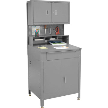 34-1/2"W x 30" D x 80" H Cabinet Shop Desk with Pigeonhole Riser by Global Industrial – 34-1/2"W x 30"D x 80"H, Alloy Steel, Grey, Model 249692GY