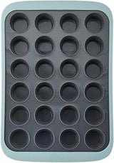 Chicago Metallic Silicone Mini Muffin Pan 24 Cup - 10 Inch | Nonstick Cupcake Pan with Wire-Reinforced Rim, Oven Safe Flexible Baking Mold for Muffins, Egg Bites, and More, Blue