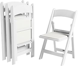 Resin Folding Chairs with Padded Seat, Heavy Duty,4-Pack,White