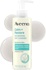 Aveeno Calm + Restore Nourishing Oat Face Cleanser, Daily Hydrating Facial Cleanser for Sensitive Skin with Nourishing Oat & Feverfew, Hypoallergenic, Non-Comedogenic, Fragrance-Free, 7.8 Fl Oz