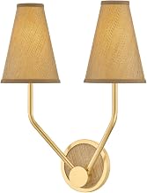 Hudson Valley Lighting Buskirk 2-Light Wall Sconce | Aged Brass with Handwoven Natural Grasscloth Shades & Brown Linen Trim | Organic Modern Wall Light for Hallway or Bedroom | 2452-AGB
