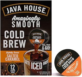 Java House Cold Brew Coffee Concentrate, Salted Caramel, 12 Count | Single Serve Liquid Pods, Peel and Pour, Lightly Sweet