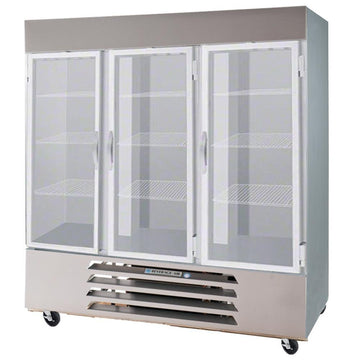 Beverage-Air HBR72-1-HG 75" Horizon Series Three Section Glass Half Door Reach-In Refrigerator 72 cu.ft. Capacity Stainless Steel Exterior and Interior with Bottom Mounted by